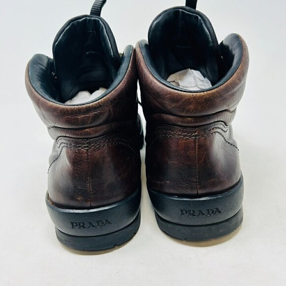 Prada Brown Sneakers with Distressed Leather and Rugged Sole - Picture 10 of 13